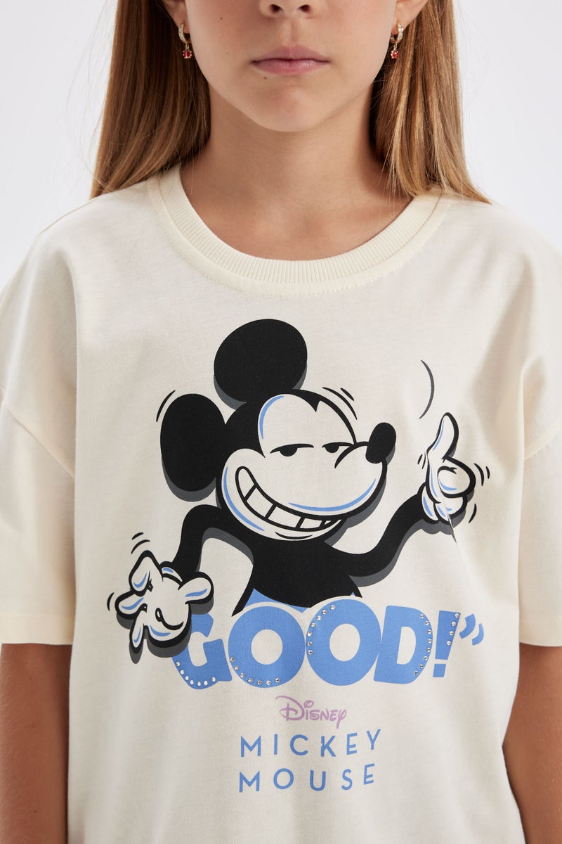 DeFacto Beige Girl Girl Disney Mickey & Minnie Oversize T-Shirt Casual - Image 5